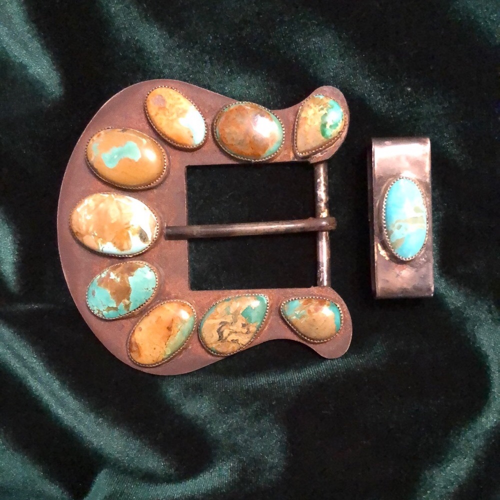 Beautiful Ranger Buckle set genuine Royston Turquoise set in Sterling Silver